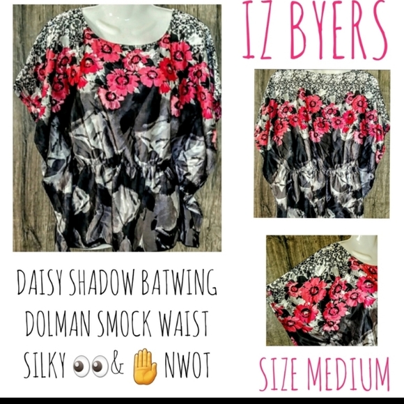 IZ Byer Top Size Medium Floral Batwing Smocked - Picture 3 of 12